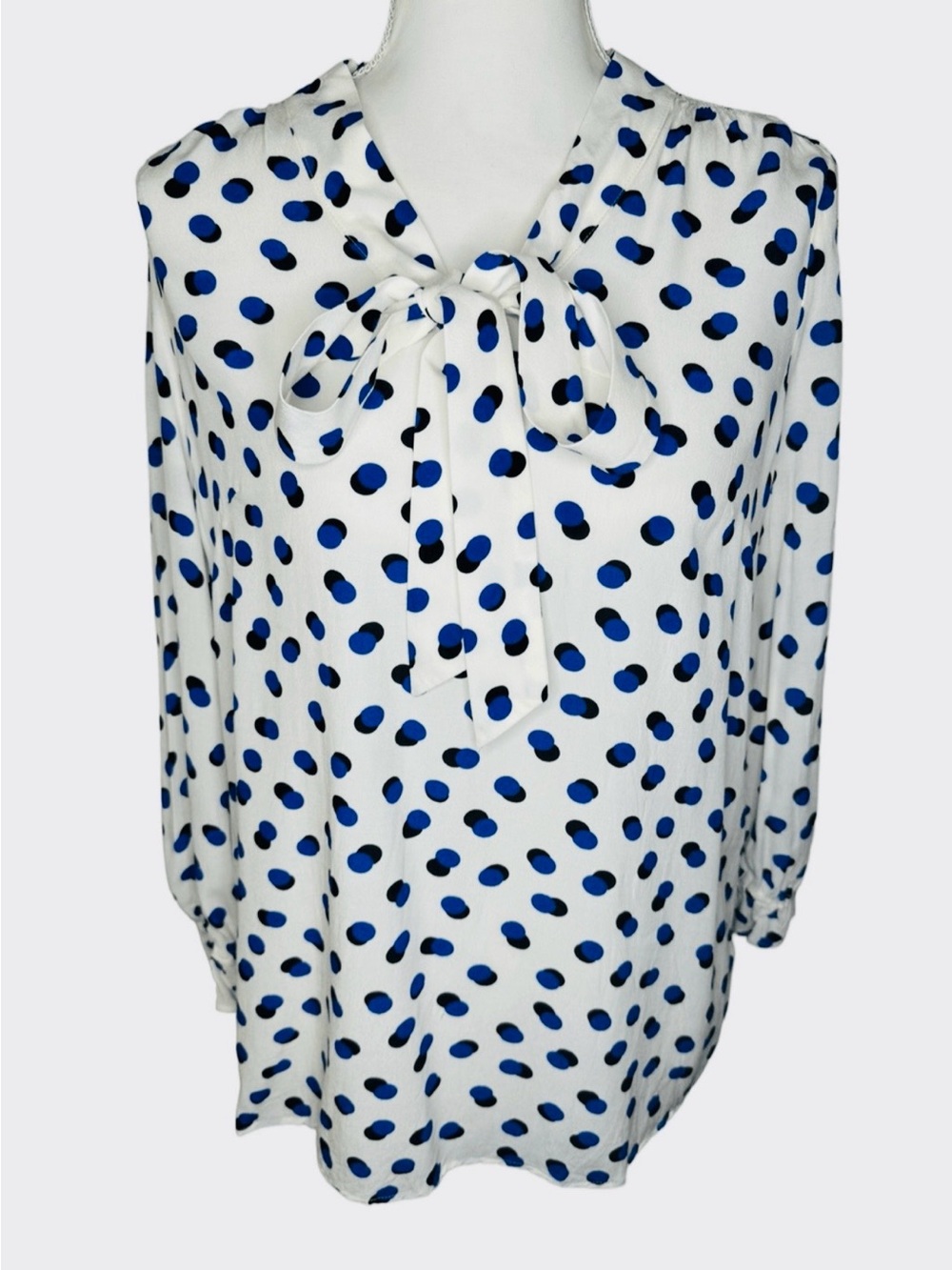 Talbots Blouse with Polka Dots and Silky Tie Neck Shifting Blouse